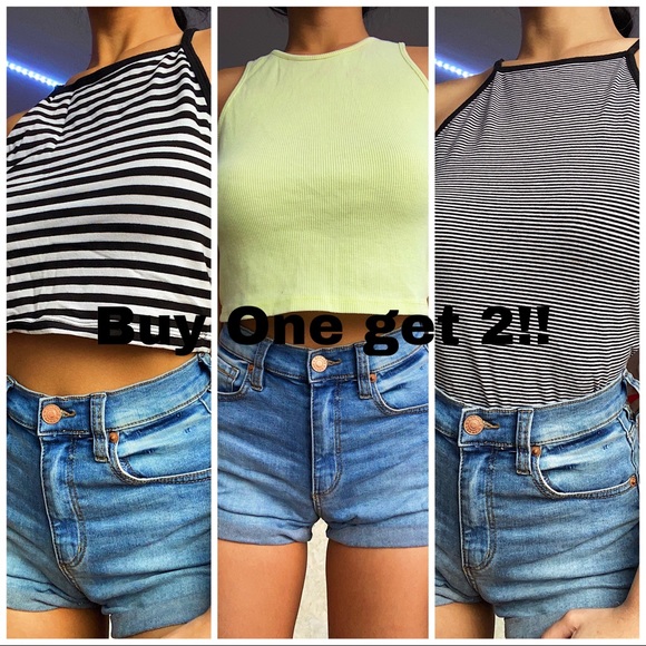 Stripes and Neon Green Crop top (3 items)